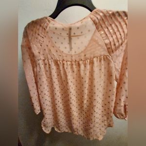 Lauren Conrad 3/4 Sleeve Blouse Peach w Silver/Gold Spots Size XS